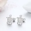 Earrings Cute 925 Sterling Silver Cluster CZ Turtle Screw Back Stud Earrings For Women Girls Kids Piercing Jewelry Orecchini Aros Aretes