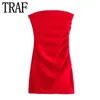 Robes décontractées 2024 Mini robe rouge femme frappé à l'épaule court pour les femmes sans manches backless bodycon sexy fête