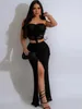 Рабочие платья Beyprern Limited Time Skirt Seled Elegant Off Plouds The Grouhed Top Top и High Slit Long Maxi Party Club Wear