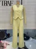 Pantaloni da due pezzi da donna Gal 2024 Summer Women senza maniche giallo gambe larghe per blazer a larghezza v -collo magro set di cimosi femminile y2k