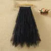 Tulle -Röcke 2024 Fashion Elastic High Taille Mesh Tutu Maxi Falten Sie Long Midi Womens Rock 240419