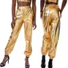 Damen Pant Hohe Taille Metallic Shiny Jogger Casomy Holographic Color Streetwear Hosen Frauen Mode glatte Reflexionshose 240420