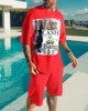 Summer Mens Suit 3D Printig Wzory geometryczne krótkie koszulę z krótkim rękawem moda moda dwupoziomowy zestaw uliczny 240415