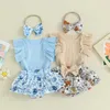 Kleidungssets 0-18m Kind Baby Mädchen Sommerkleidung süße Rüschen ärmellose Strampler und Blumenkuchenrock-Shorts Stirnband Set 3pcs
