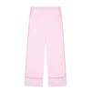 Women's Pants Woman's Fashion Spring Casual Loose Long Pink Mid Waist Pockets Lace-Up Trousers Female Chic Wide Leg