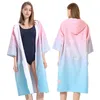 Surf Poncho Beach Bath Towel Microfiber Adult Man Woman QuickDry Hooded Changing Cloak Swimming Bathrobe Zipper Shower Robe 240422