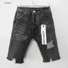 2024 Summer Street Trendy Purple Brand jeans American Loose Shorts irregolare in denim