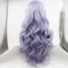 HD Body Wave Highlight Lace Front Human Hair Wigs For Women Hot selling purple daily long curly wig with lace synthetic headband in front