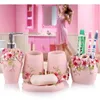 Set di accessori per bagno Set rosa floreale Floral Dispenser per bombole di spazzolino a tazza di piatto di stoccaggio per la casa