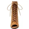 Dance Shoes Woman Brown Flannel Latin Boots Women High Heel Stiletto Bootie Ladies Lace Up Rhinestone Jazz Slim 8.5cm