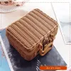 Bins Portable Picnic Basket Handmade Rattan Woven Storage Case Vintage Makeup Travel Suitcase Cosmetics Sundrie Organizer Storage Box