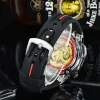 Kits Luxury Automatic Mechanical Watch Men's Hollow SelfWind Silicone Strap Round Large Dial Watch Military Sport Male Clock Relogio