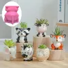 Keramiek Diy cartoon flip panda vetplanten planten bloem pot hars siliconen schimmel schattige kat varkens opbergdoos beton cement gips mal