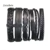 Charm Bracelets Wholesale Bangle 5pcs/lot Braided Genuine Black Leather Bracelet Men Multilayer Rope Pulseira Masculina F46