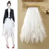 Tulle -Röcke 2024 Fashion Elastic High Taille Mesh Tutu Maxi Falten Sie Long Midi Womens Rock 240419