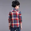 T-shirts 2023 Fashion Teenager Boys Shirt Kids Cotton Boys Plaid Shirts Long Sleeve England School Trend Children Clothes 9 10 12 14 15Y