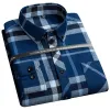 Skjortor kvalitet 6xl plus size klänningsskjortor för manlig fritidsherr 100% bomullslipad varm flanell casual långärmad krage plädskjorta