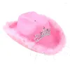 Berets Novelty Bright Color Cowgirl Hat With Colorful Light Glitter Night-can-see Feather Trim Sequin Party Raves