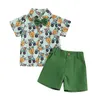 Kleidungssets Kleinkindjungen Osteroutfits Karottendruck Biege Krawatte kurze Ärmeln Hemden Feste Farben Shorts Baby Sommerkleidung