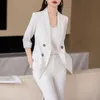 Office Ladies Pant Suit Women Black Brown Red Plaid Female Business Work Wear Jacket Blazer och byxa Formell 2 -stycken Set 240415