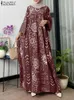 Ethnic Clothing Women Muslim Fashion Dress Bohemain Printing Maxi Long Vestidos 2024 ZANZEA Dubai Robe Turkey Abaya Casual Long Sleeve Kaftan d240419