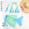 Bikinis de swimwwear de roupas de banho feminina biquínis com saia encobrimento da banda de tanga de cristal de diamante 4pcs maiô de maiô de maiô