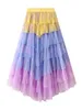 Women s Midi Skirts Summer Irregular Tiered Ruffles High Waist A Line Elegant Tulle Skirt for Daily 240418