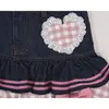 2024 Sweet Lolita mini jeans de jeans mulheres góticas corações xadrez gótico Ruffles jk saia japonesa garotas sexy y2k saia punk punk 240416