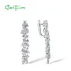 Brincos Santazza Real 925 Sterling Silver Cluster Brincos para mulheres brancas zirconia cúbica simples diariamente jóias finas elegantes e elegantes