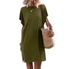 Lässige Kleider Frauen Sommer Kurzarm T -Shirt Kleid runden Halsschlitz Strand Mini Einfach bequeme feste Farbe locker