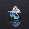 Cluster anneaux Creative Design S925 Sterling Silver Butterfly Full Diamond Blue Zircon Ring Fashion Match pour les bijoux pour femmes