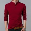 Shionfa Men's Pure Cotton Tshirts Mandarin Collar Long Sleeve Comfy Shirt Single-Breasted Soft Upper Ytter för våren Autumn 240409