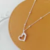 Łańcuchy Panjb 925 Sterling Silver Love Heart Naszyjnik dla kobiet dziewczyna tekstura pustka z koralikami Biżuteria