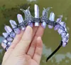 Real Obsidian Crystal Quartz Crescent Moon Headband Drusy Muslim Bride Crown Witch Divination Cosplay Tiara Comb Hair Accessory 240408