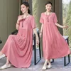 Robes de fête vintage noires de soleil d'été des femmes vintage 2024 couleur solide robe longue femme rose verte rose manche courte coréenne