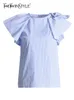 قمصان مخططة Twotwinstyle للنساء جولة الرقبة القصيرة الأكمام.