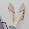 Casual Shoes 2024 Pointed Toe Women Mules Suede Leather Flat Pleated Summer Flats Mujer Korean Style Woman