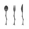 Geschirrsets 3PCS Löffel Gabel Set Edelstahl Vintage Flair Baum Zweig Design Obst Cutlery für Heimrestaurant (Schwarz)