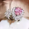 Klusterringar mode glittrande rosa paraiba ring lyxiga fest smycken justerar för kvinnors minimalistiska bröllop brud