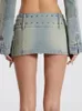 LGRQ Y2K Fashion Cross Belt Design Kvinnor Kort kjol High Street Wear 2024 Summer Trendy Girl Sexig Mini Denim Jacket 19F1136 240416