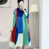 Vestidos casuais Miyake Cardigan French Slave Dress Spring Premium Spring 2024 Desgaste geométrico de impressão