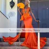 Luxury Orange Diamond Prom Dresses For Women Sexy Slit Beads Birthday Party Dress With Feathers Vestidos De Gala