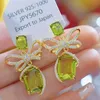 Fashion Delicate Crystal Green Metal Cube Stone Bow Knot Couple Earrings Jewelry Wholesale Earrings Women 2023 240408