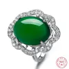 Anéis Hoyon S925 Cor de prata Jade Natural Ring Feminino Natura