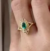 Кольца Jovovasmile Oval Lab Emerald Stone 4*6 мм рамка с мойассанитом, установленным на 14 -е желтом золотом полосе 1,7 мм для женских свадебных украшений