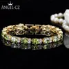 Dubai Yellow Gold Color Jewelry Oval Olive Green Crystal Connect Bling CZ Classy Ladies Bracelet Bangle For Women AB079 Link Chai266d