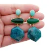 Earrings YYGEM 28x30mm Hexagon Shape Blue Apatite Green Amazonite Agate Dangle Stud Earrings Gemstone Earrings