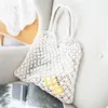 Drawstring Cotton Rope Woven Women's Handbag Handmade Knitted Mesh Bag Bohemian Summer Straw Beach Female Hollow Tote Net Shoulder Bags