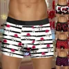 Underpants Mens Boxers Valentines Day Youth Trendy Letter Print Boxershorts Low Waist High Stretchy Panties Calzoncillos Slips Hombre