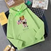 New Fun Teddy Bear Hello Space Print Hoodie Apparel Casual Hooded Women's Fashion Sweatshirt Brushed Loose Streetwear 2024